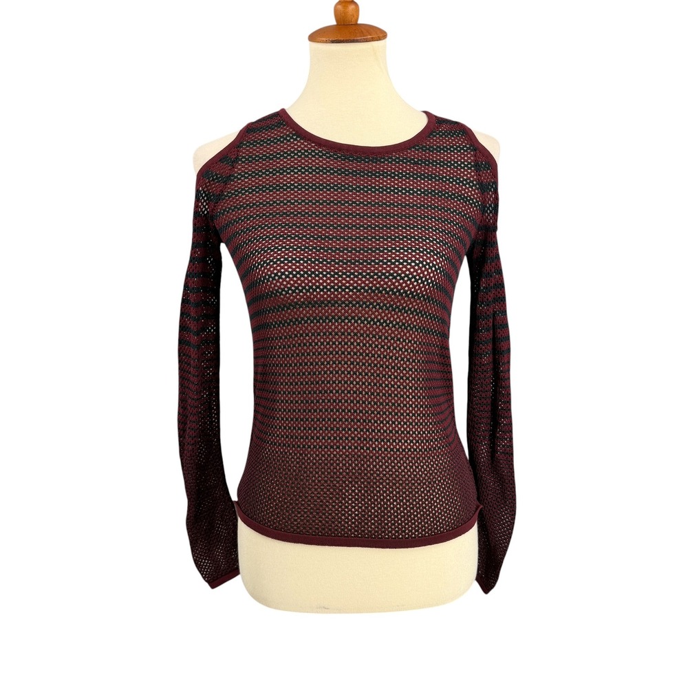 rag & bone‎ Sheer Knit Top Burgundy Red Stripe Long Sleeve Lightweight XS